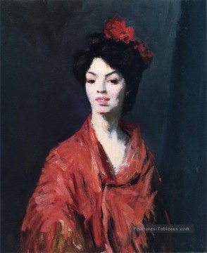  rouge Tableaux - espagnol Femme dans un portrait de châle rouge Ashcan école Robert Henri